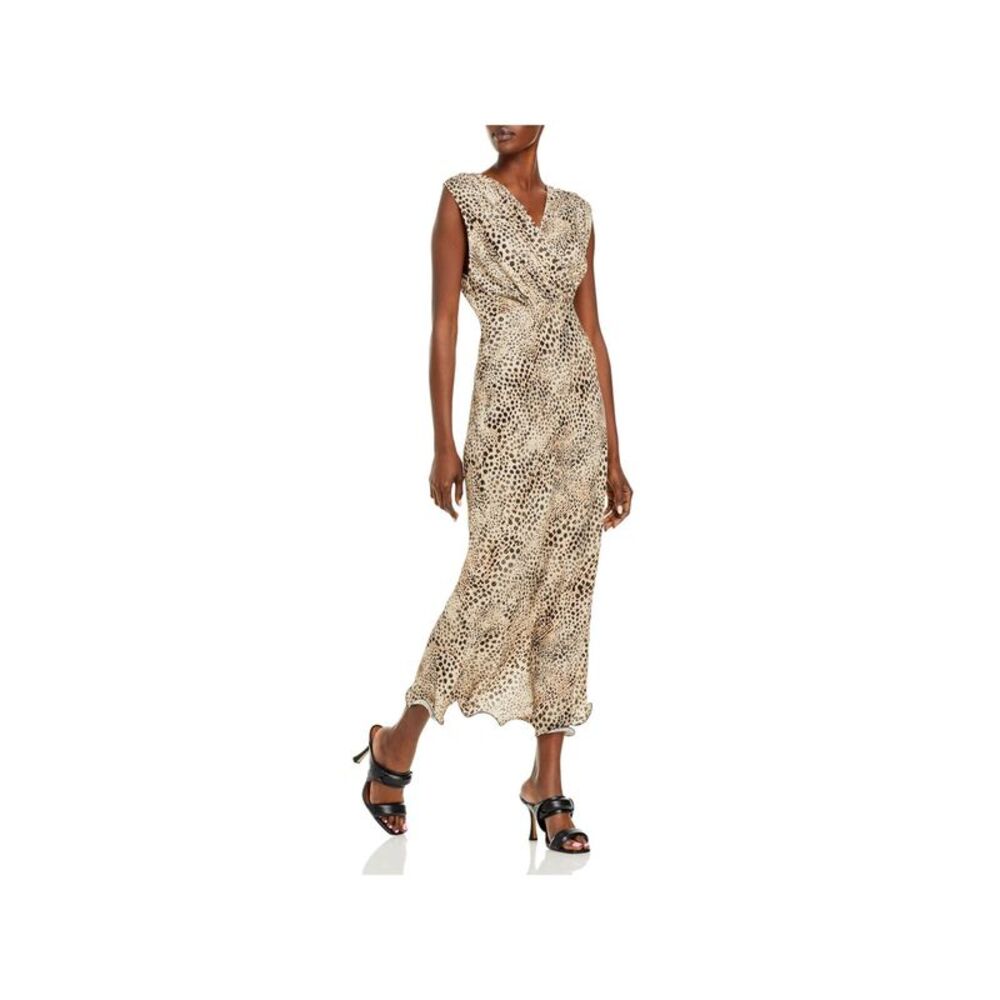 ART DEALER Womens Beige Sleeveless Surplice Neckline Maxi Evening Dress M